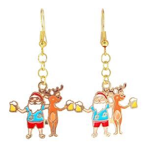Santa and reindeer cheers dangle earrings holiday Christmas jewelry